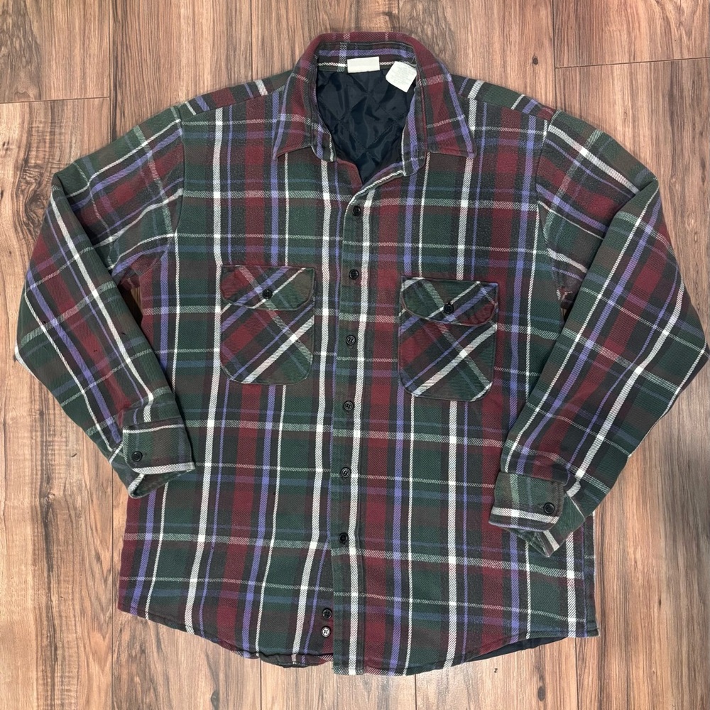 Vintage Field & Stream Large Flannel Jacket Warm Lined Button Up Down Vtg Purple